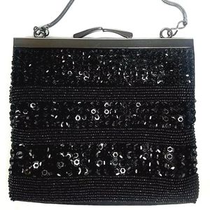Ann Taylor Loft Beaded PURSE Black Metal Strap
